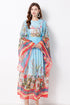 Romantic Flower Flowy Runway O-Neck, Flare Sleeve, Floral Print Bohemian Chiffon Maxi Dress
